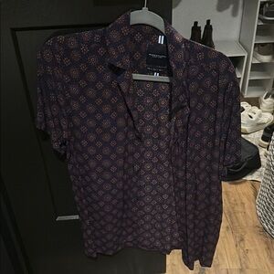 Men's Navy and Orange Patterned Shirt